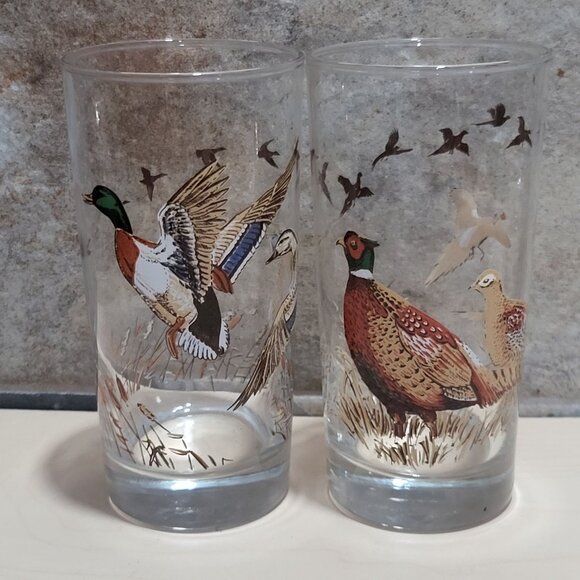 Vintage Libbey Mallards Highball Glass Game Bird Pheasant Ducks Set of 2 - Picture 1 of 11